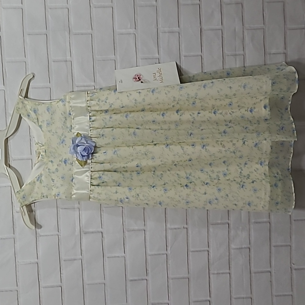 NWT Toddler Girls Jona Michelle Pale Yellow W/ blue flowers Dress